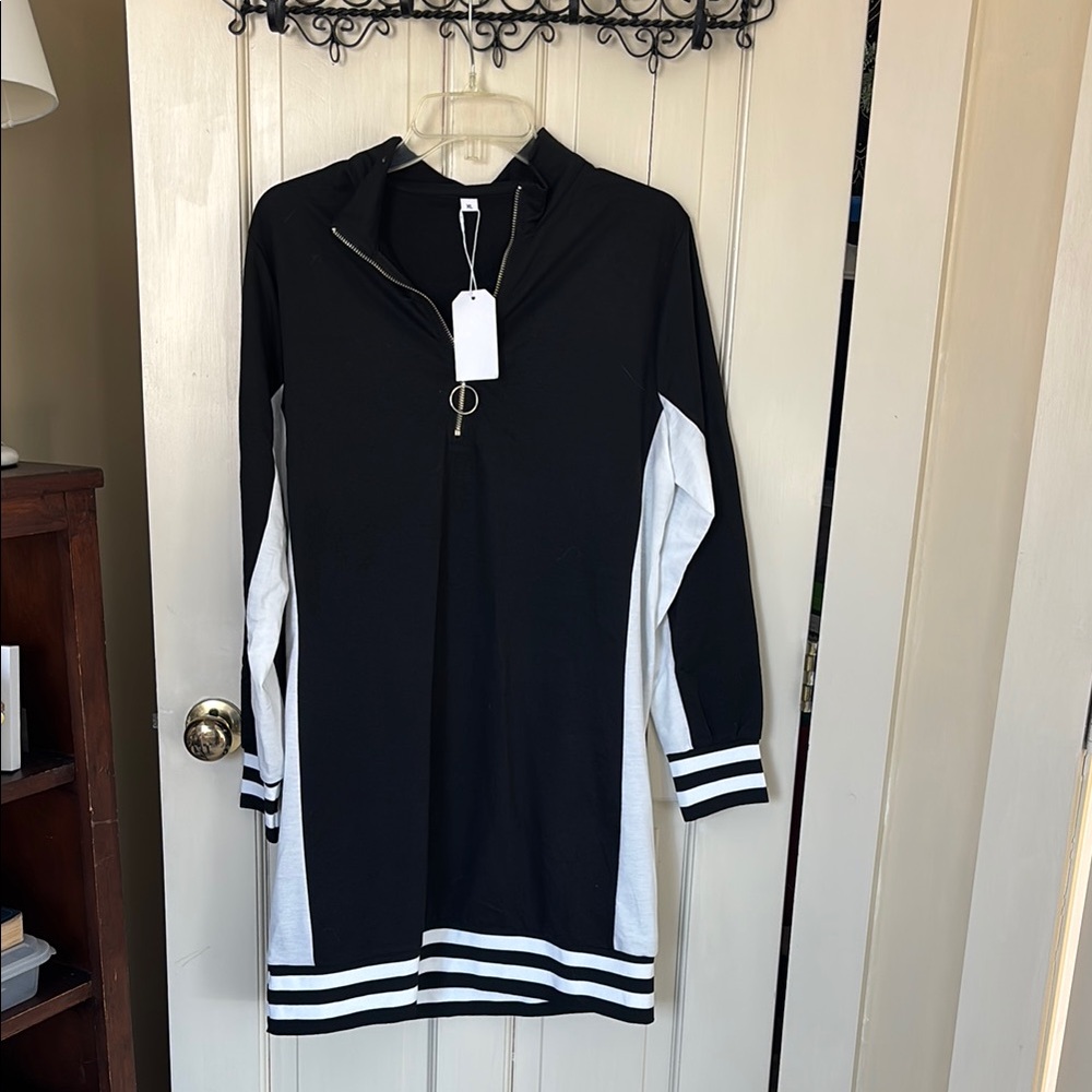 Black and White Long Sleeve Dress